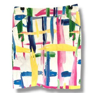 Charlie B Pull On White Colorful Miniskirt w/Pockets Paint Brush Stroke Size 4